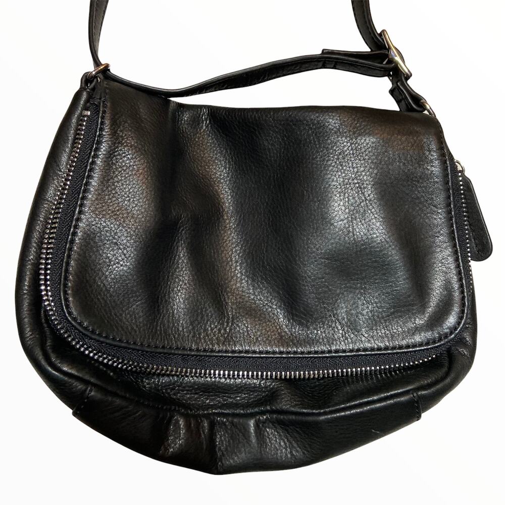 Margot 100% Leather Crossbody Adjustable Strap Zipped Flap Black Silver Hardware